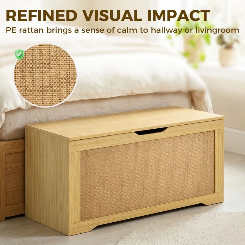 HOMCOM Storage Chest with Lift Top Storage Chest with Safety Hinges 39.4" Oak