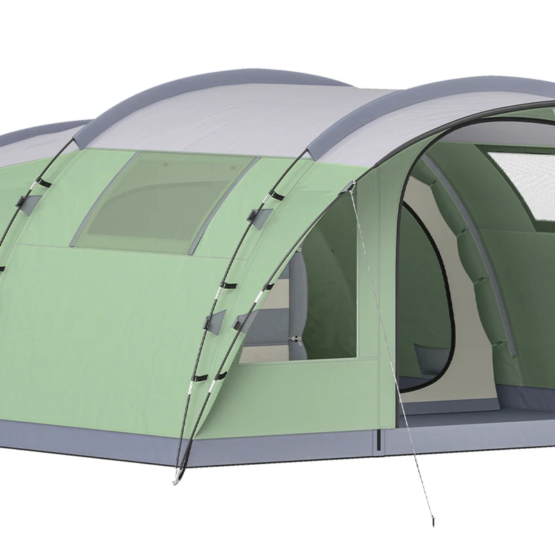 Outsunny Multi-Room Camping Tent for 5 Person, Easy Set up Large Family Tent with 4 Windows, Porch, Light Green