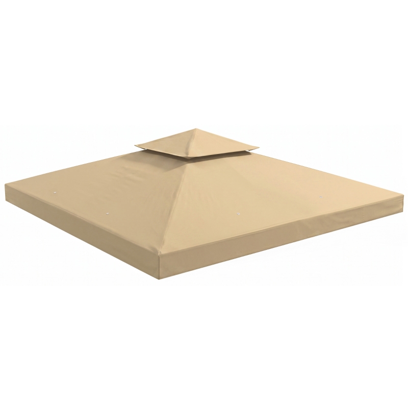 Outsunny 10' x 10' Square 2-Tier Gazebo Canopy Replacement Top Outdoor Garden Sun Shade Cover, Replacement Top Only, Beige