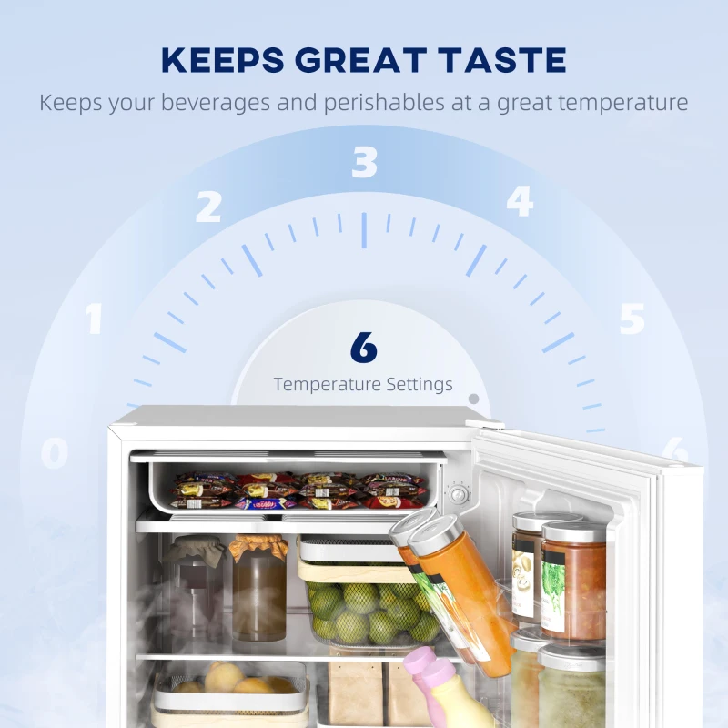 HOMCOM 4.5 Cu Ft Mini Fridge with Freezer, Wheels, Single Door Refrigerator, Adjustable Thermostat, Reversible Door, White