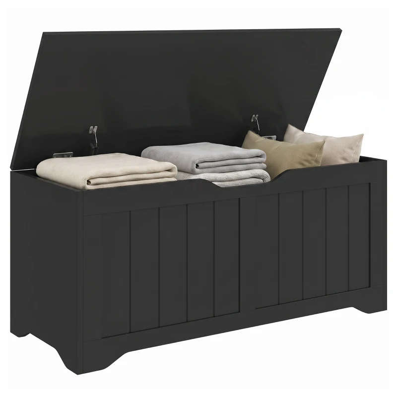 HOMCOM Storage Bench with Lift Top Storage Chest with Safety Hinges for Entryway, Living Room, Black