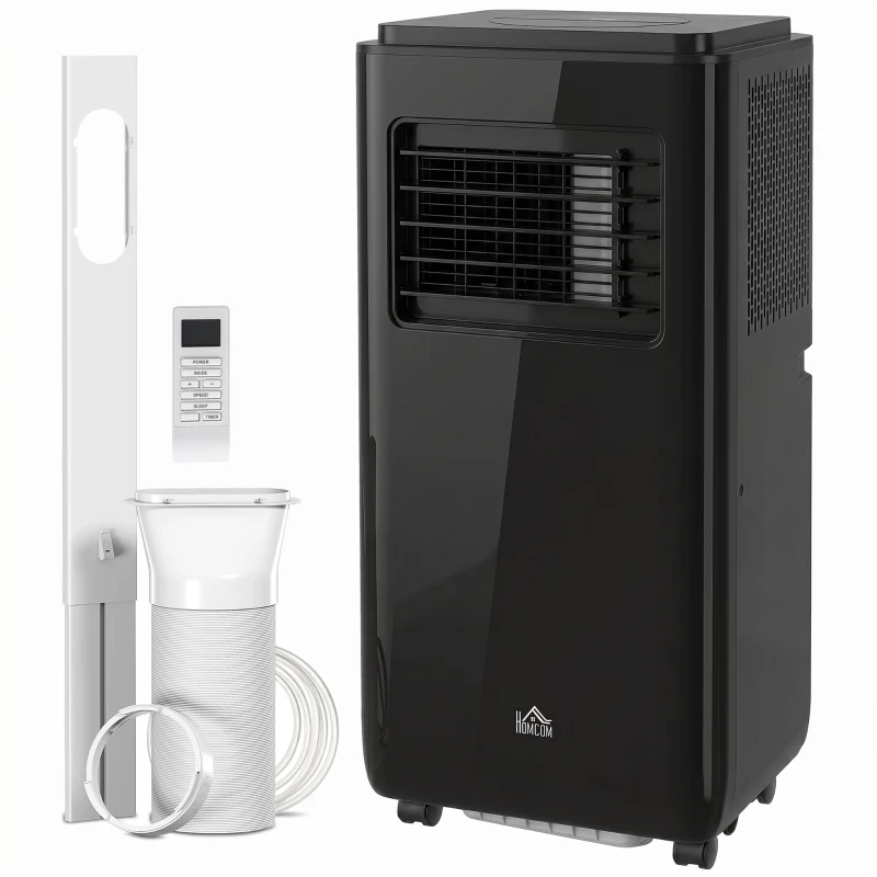 HOMCOM 10,000 BTU Moible Air Conditioner 440 Sq. Ft., Dehumidifier Fan Auto Sleep with 24H Timer On/Off, Window Kit, Black