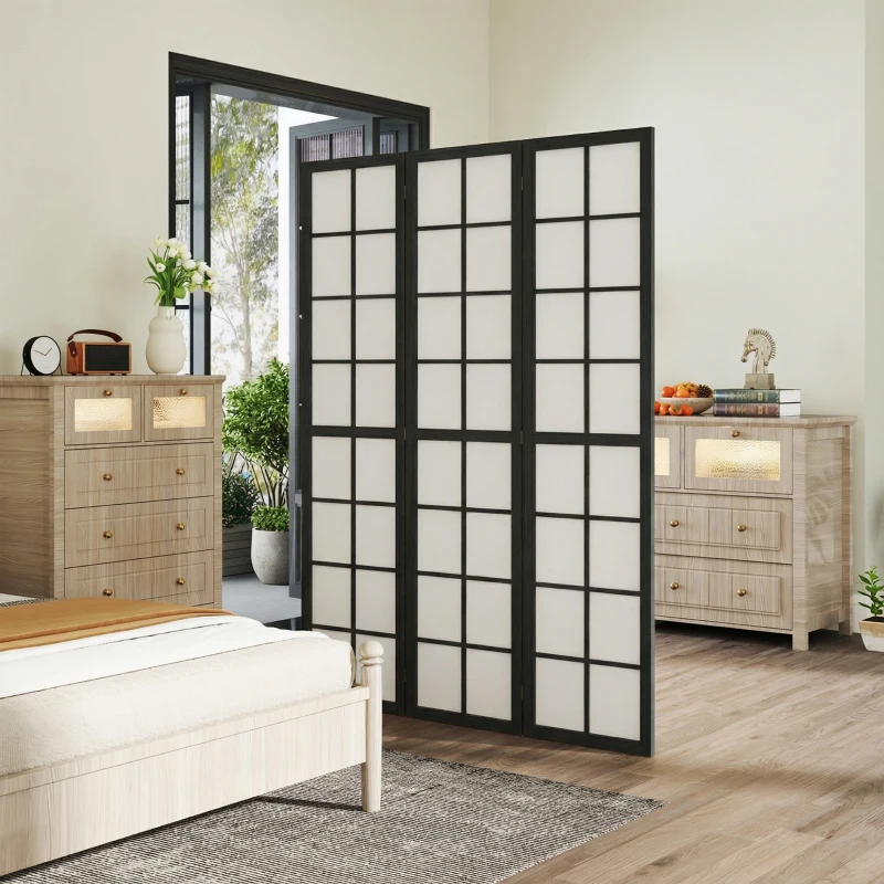 HOMCOM 3 Panel Room Divider, 5.6 ft Folding Wall Divider Room Partition for Home Office, Bedroom, Black