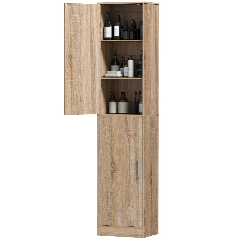 HOMCOM Tall Bathroom Cabinet, Slim 6-Tier Bathroom Floor Cabinet with 2 Doors and 4 Adjustable Shelves, Natural Wood