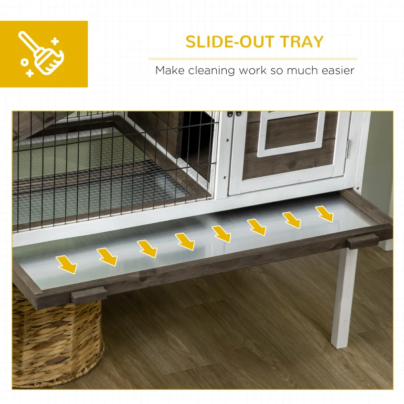 PawHut Rabbit Hutch Dual-Height Design Bunny House with Run Slide-Out Tray White and Coffee