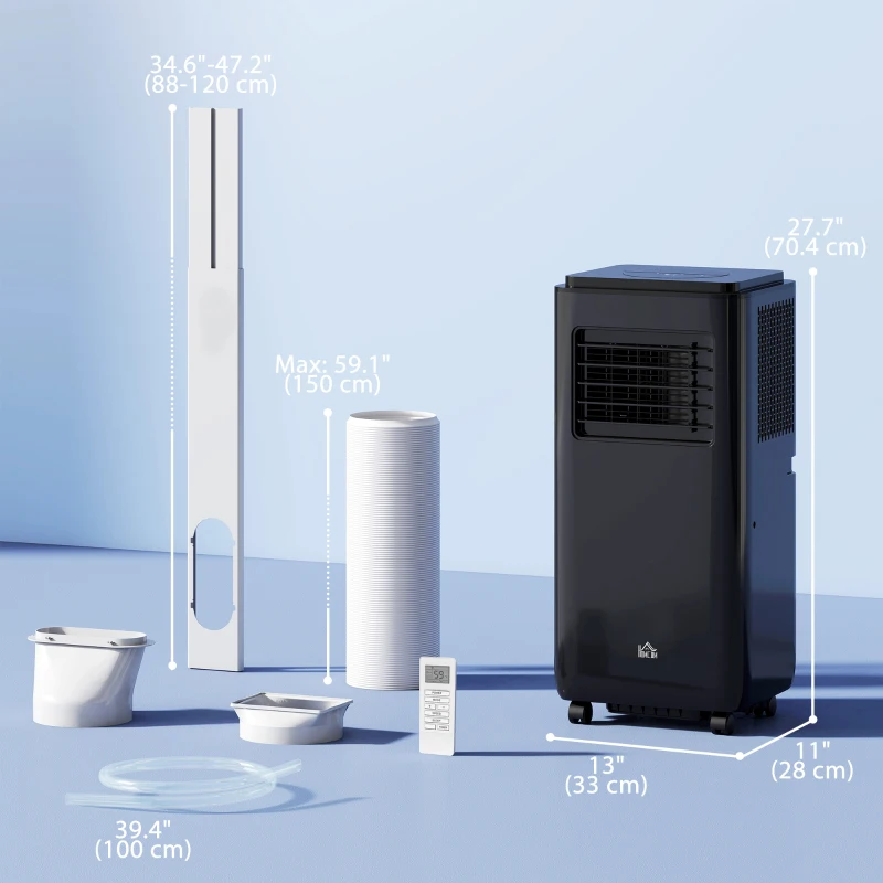 HOMCOM 10,000 BTU Moible Air Conditioner 440 Sq. Ft., Dehumidifier Fan Auto Sleep with 24H Timer On/Off, Window Kit, Black