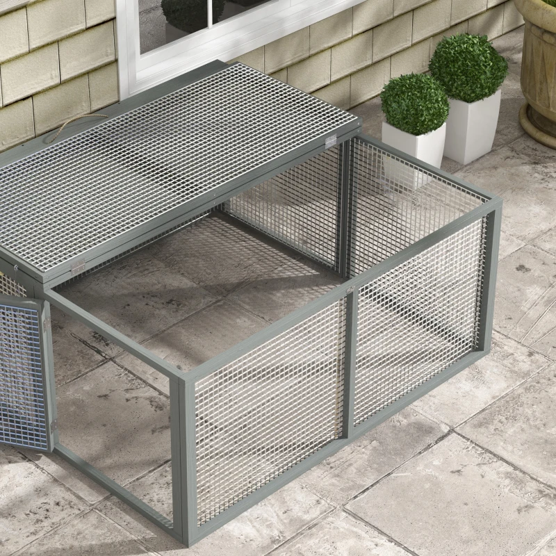 PawHut Wooden Folding Rabbit Hutch, for 2-3 Rabbits - Gray