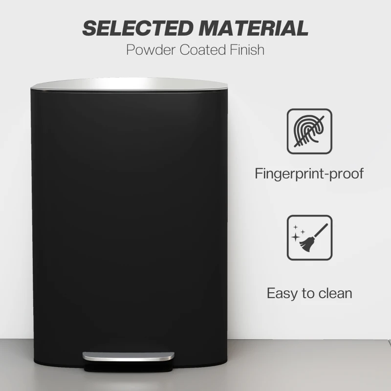 HOMCOM Fingerprint-proof Kitchen Trash Can, 13.2 Gallon Garbage Can with Soft-close Lid and Foot Pedal, Black