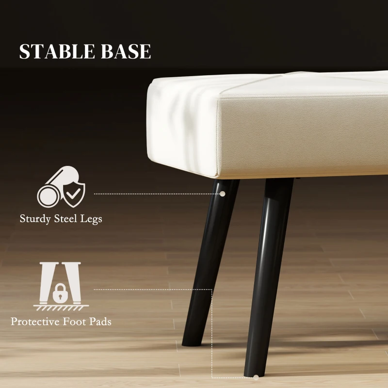 HOMCOM 39 Inches Upholstered Bedroom Bench, Modern End of Bed Bench with Steel Legs, Cream White