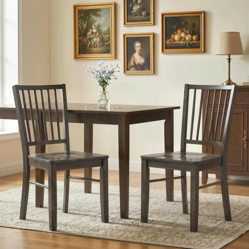 HOMCOM Dining Chairs Set of 2 Ergonomic Solid Wood, Armless Kitchen Chairs with Rubberwood Legs, Charcoal Gray