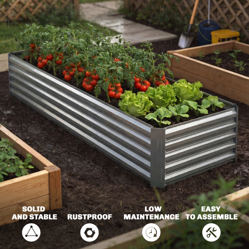 Outsunny 8'x2.6'x1.5' Galvanized Raised Bed, Large Elevated Planter Box for Growing Flowers, Herbs and Vegetables, Silver