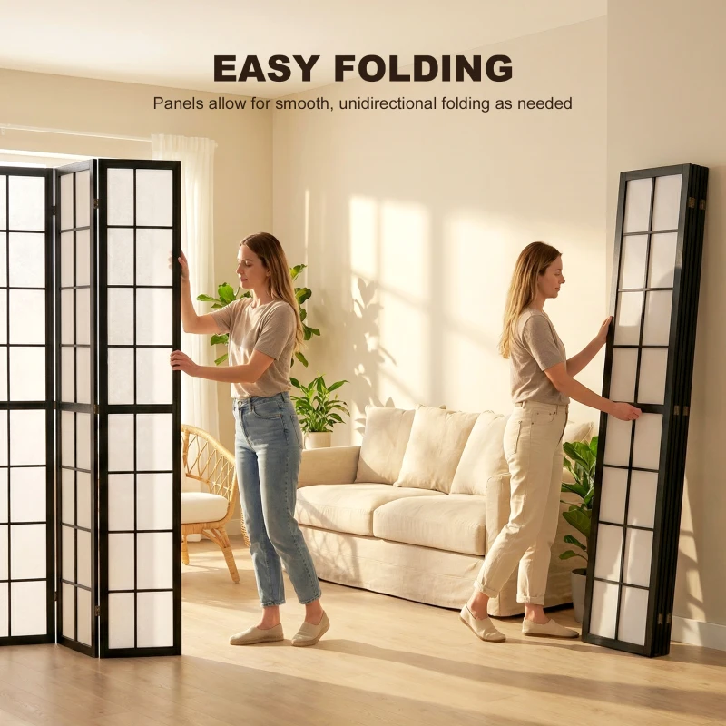 HOMCOM 4 Panel Room Divider, 5.6 ft Folding Wall Divider Room Partition for Home Office, Bedroom, Living Room, Black