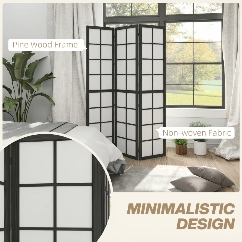 HOMCOM 3 Panel Room Divider, 5.6 ft Folding Wall Divider Room Partition for Home Office, Bedroom, Black