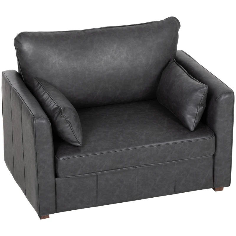 HOMCOM Accent Chair, PU Leather Armchair with Wide Seat, Spring Cushion, Rubberwood legs, 2 Pillows, Black