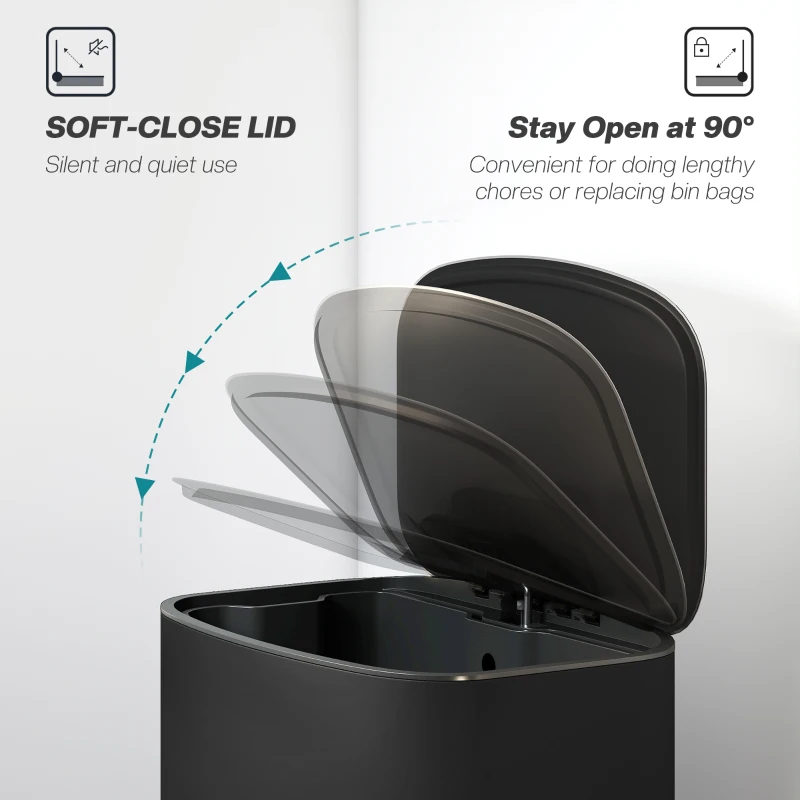 HOMCOM Fingerprint-proof Kitchen Trash Can, 13.2 Gallon Garbage Can with Soft-close Lid and Foot Pedal, Black
