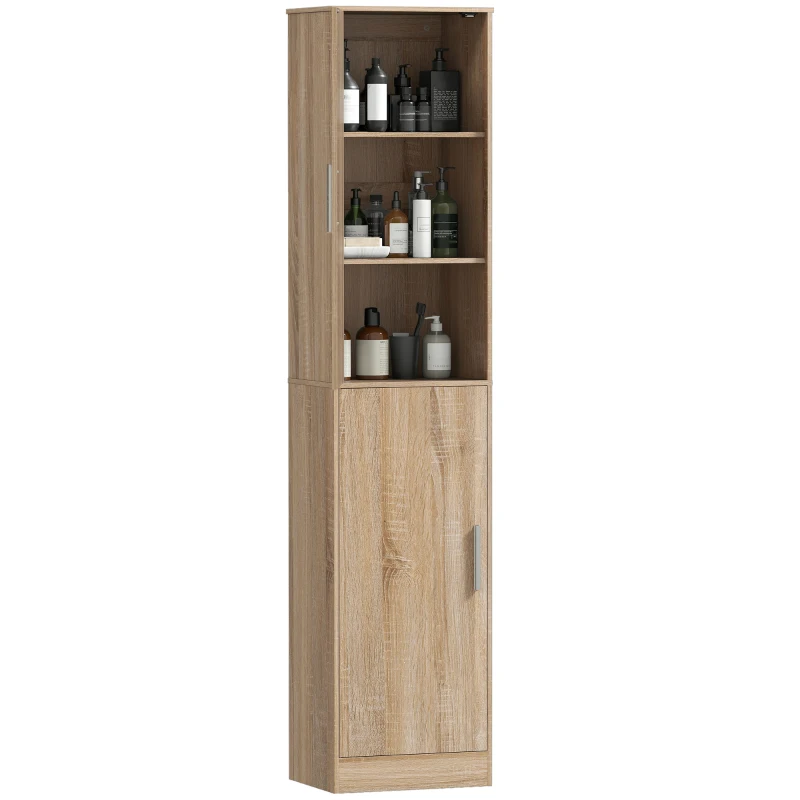 HOMCOM Tall Bathroom Cabinet, Slim 6-Tier Bathroom Floor Cabinet with 2 Doors and 4 Adjustable Shelves, Natural Wood