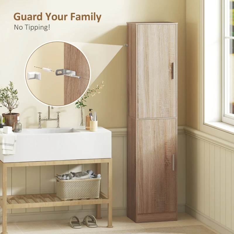 HOMCOM Tall Bathroom Cabinet, Slim 6-Tier Bathroom Floor Cabinet with 2 Doors and 4 Adjustable Shelves, Natural Wood