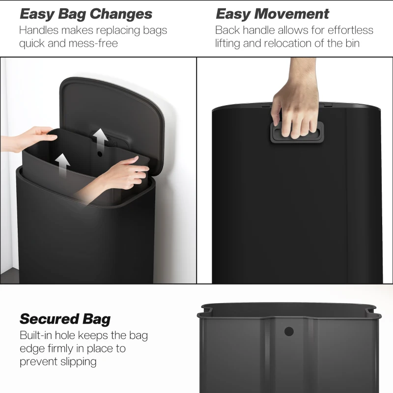 HOMCOM Fingerprint-proof Kitchen Trash Can, 13.2 Gallon Garbage Can with Soft-close Lid and Foot Pedal, Black