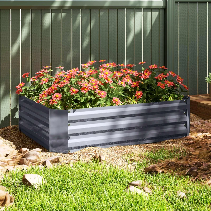 Outsunny Galvanized Raised Garden Bed, 4' x 3' x 1' Outdoor Metal Planter Box, Raised Bed for Growing Flowers Herbs, Dark Grey