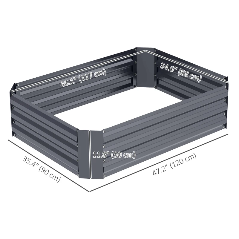 Outsunny Galvanized Raised Garden Bed, 4' x 3' x 1' Outdoor Metal Planter Box, Raised Bed for Growing Flowers Herbs, Dark Grey