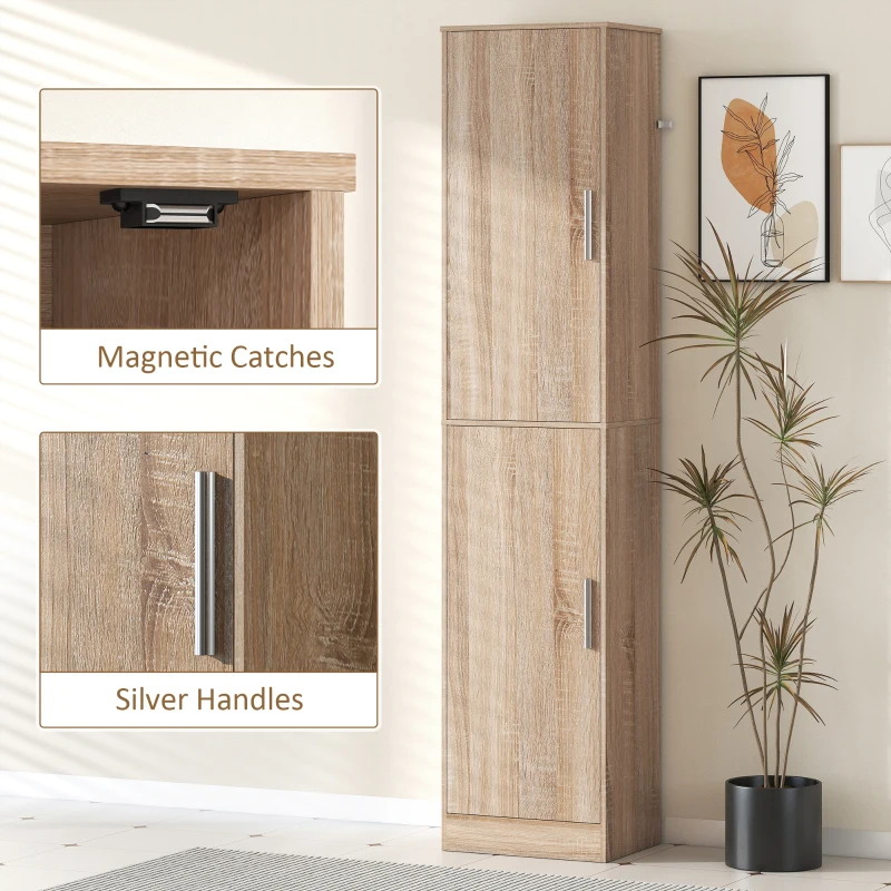 HOMCOM Tall Bathroom Cabinet, Slim 6-Tier Bathroom Floor Cabinet with 2 Doors and 4 Adjustable Shelves, Natural Wood