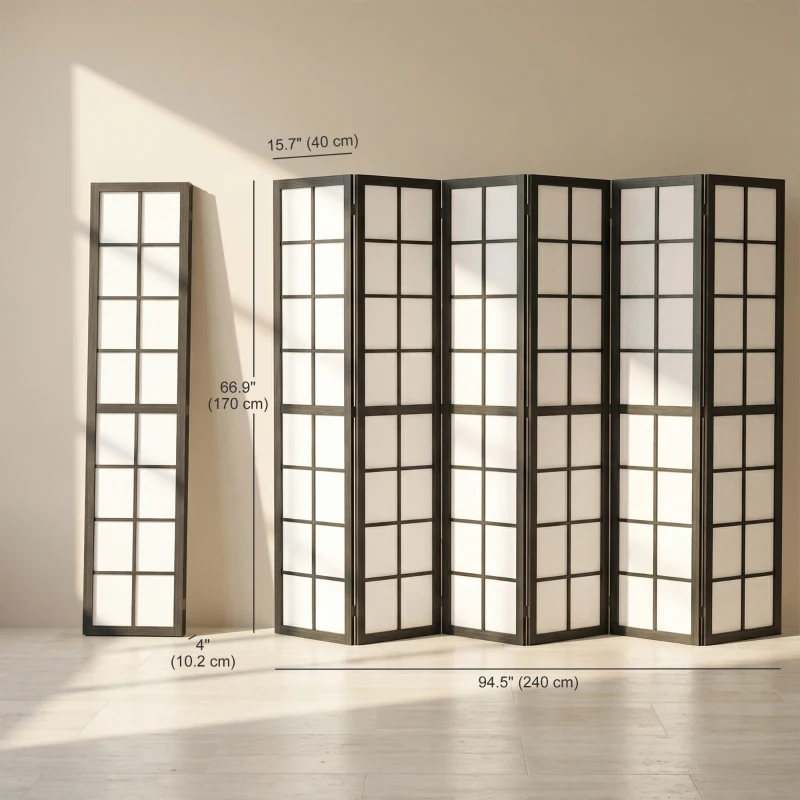 HOMCOM 6 Panel Room Divider, 5.6 ft Folding Wall Divider Room Partition for Home Office, Bedroom, Living Room, Black