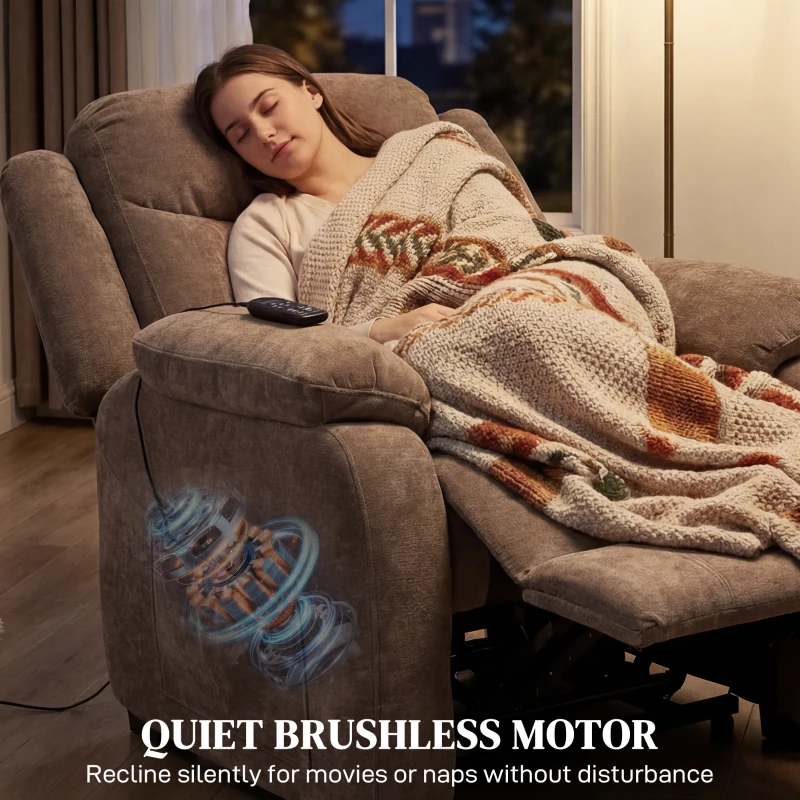 HOMCOM Massage Recliner Chair, Power Recliner with Quiet Brushless Motor, Remote, Pockets, 2 Memory Positions, Brown