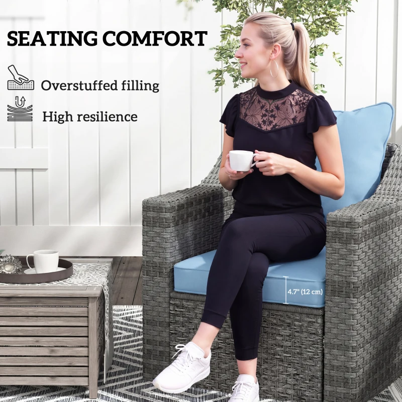 Outsunny Seat Cushion Back Pillows Replacement Set of 2, Patio Chair Cushions Set for Indoor Outdoor, Light Blue