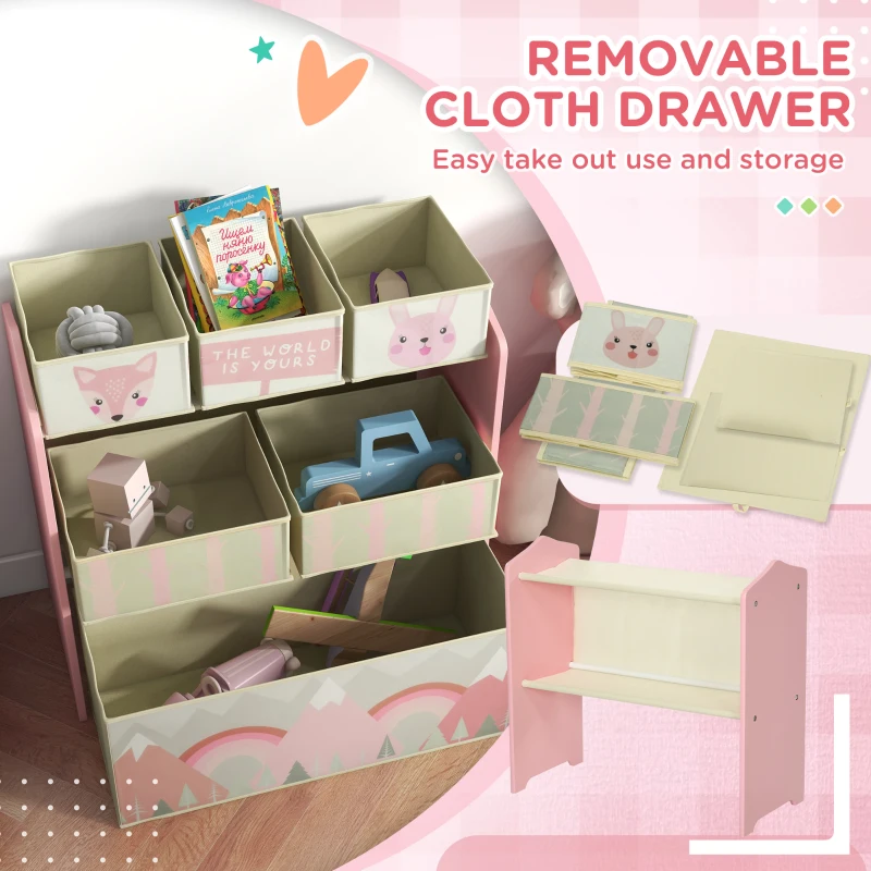Qaba Toy Organizer with 6 Storage Bins, 25" x 12" x 26", Pink Print