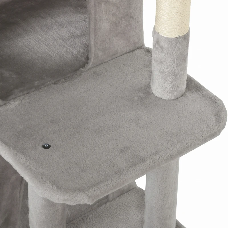 PawHut 52" Cat Tree, Multi-Level Large Cat Tower House with 2-Tier Condo, Bed, Sisal Scratching Posts, Light Grey