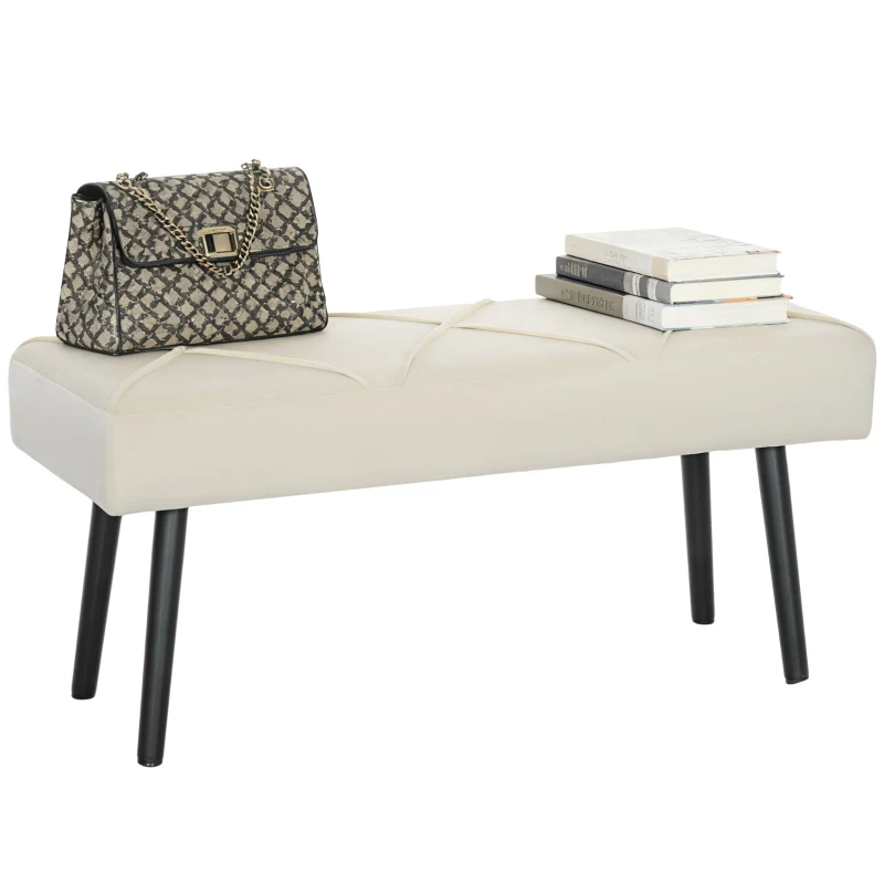 HOMCOM 39 Inches Upholstered Bedroom Bench, Modern End of Bed Bench with Steel Legs, Cream White