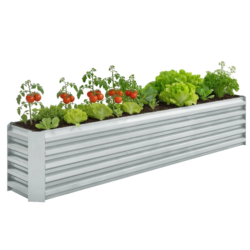 Outsunny 8' x 1.3' x 1.5' Galvanized Raised Bed, Large Elevated Planter Box for Growing Flowers, Herbs and Vegetables, Silver
