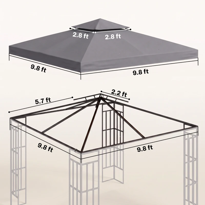 Outsunny Gazebo Replacement Canopy for Model 01 -0153, 2-Tier Top Cover for 9.8' x 9.8' Gazebo, Charcoal (TOP ONLY)