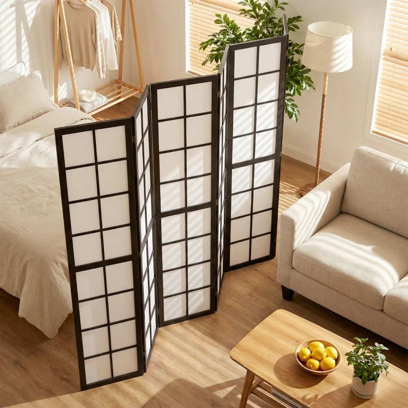 HOMCOM 6 Panel Room Divider, 5.6 ft Folding Wall Divider Room Partition for Home Office, Bedroom, Living Room, Black