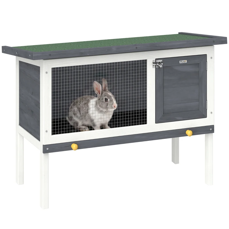 PawHut Wooden Rabbit Hutch, Guinea Pig Hutch with Asphalt Roof, Outdoor Elevated Bunny House for Rabbits, Chinchillas