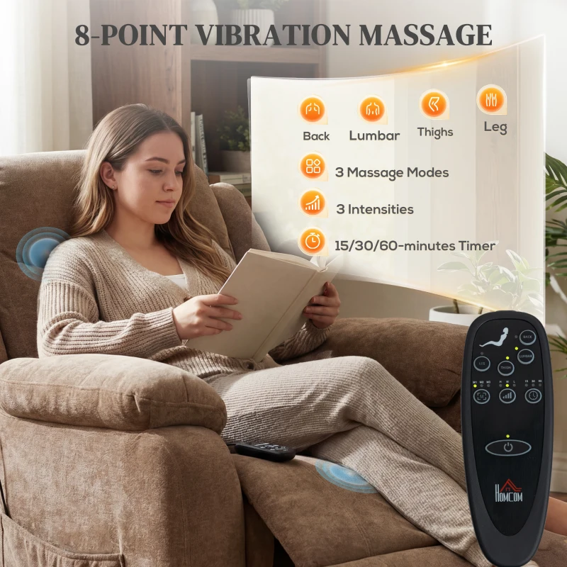 HOMCOM Massage Recliner Chair, Power Recliner with Quiet Brushless Motor, Remote, Pockets, 2 Memory Positions, Brown