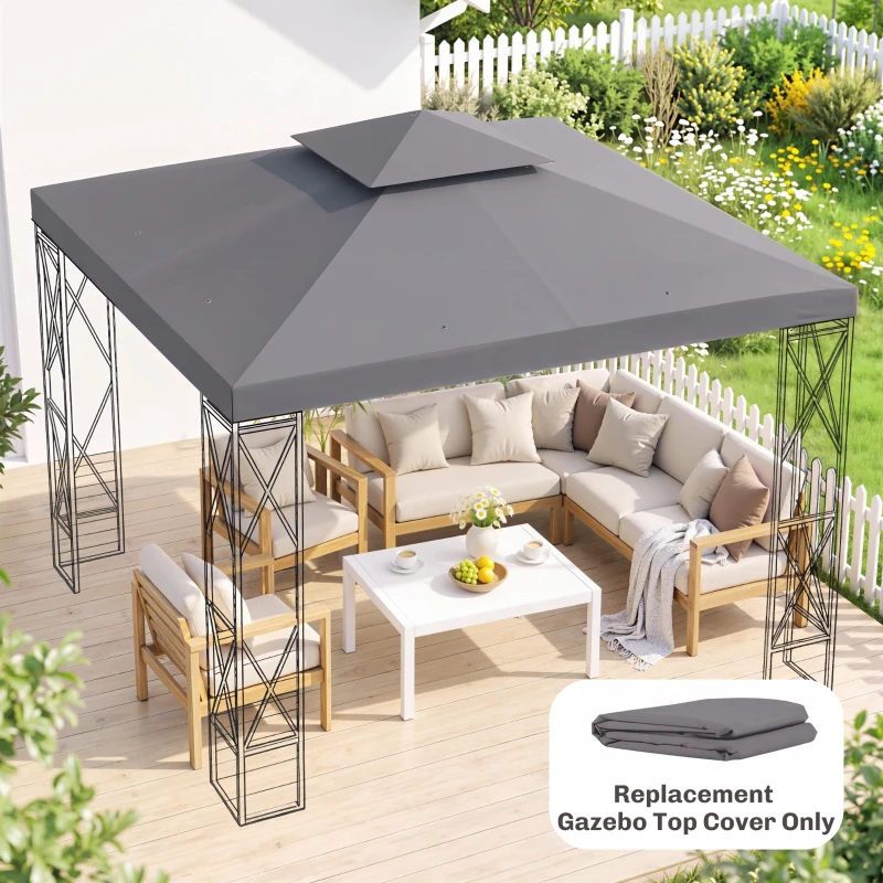 Outsunny Gazebo Replacement Canopy for Model 01 -0153, 2-Tier Top Cover for 9.8' x 9.8' Gazebo, Charcoal (TOP ONLY)