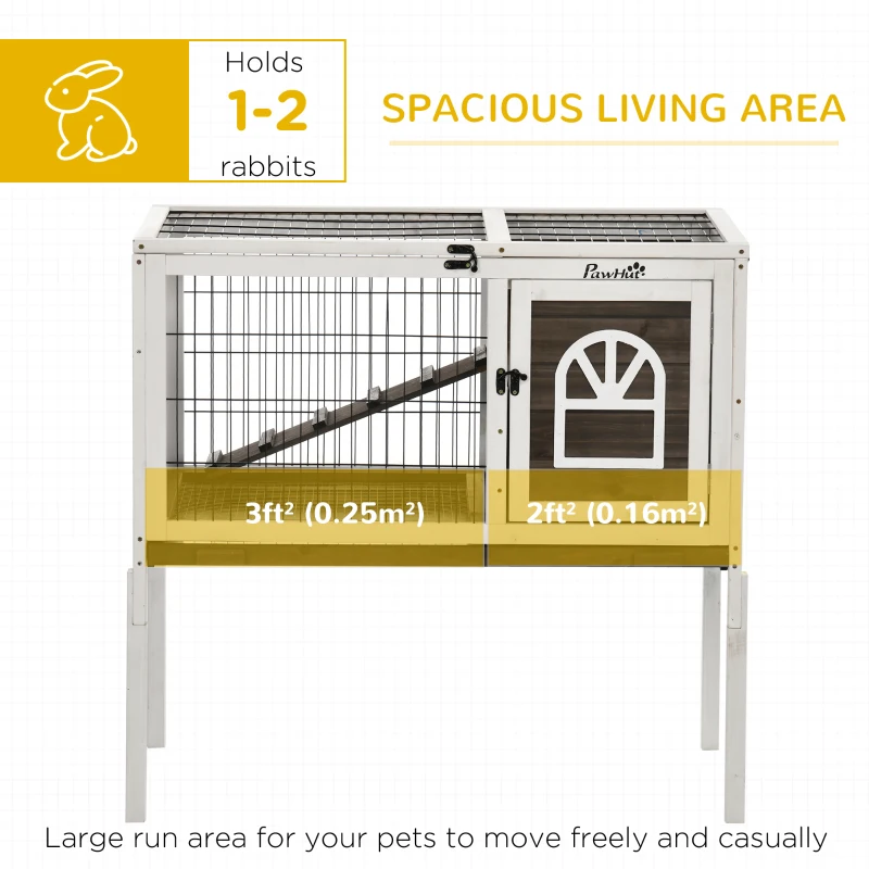 PawHut Rabbit Hutch Dual-Height Design Bunny House with Run Slide-Out Tray White and Coffee
