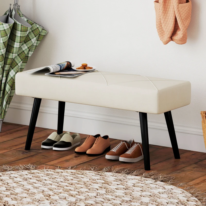 HOMCOM 39 Inches Upholstered Bedroom Bench, Modern End of Bed Bench with Steel Legs, Cream White