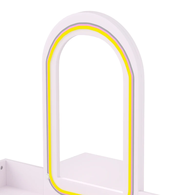 Qaba Kids Dressing Table, Girls Vanity Set with Stool, 3-Colour LED Lights Mirror, Large Drawer for Ages 3-8, Pink