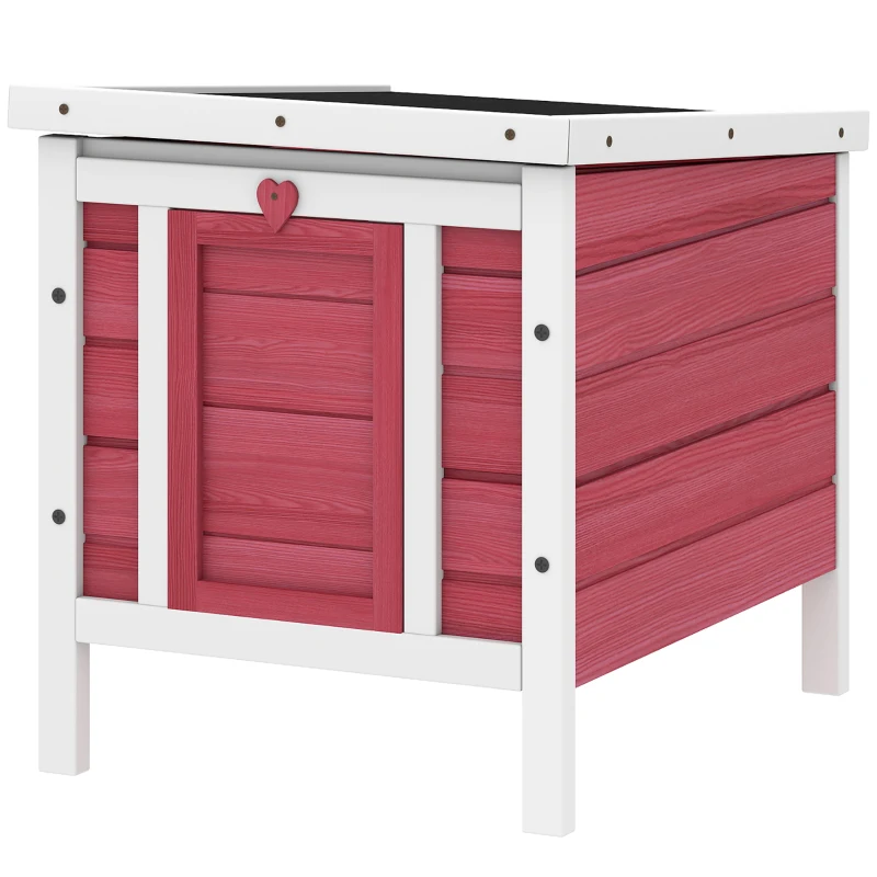 PawHut Wooden Rabbit Hutch, Bunny Cage with Waterproof & Openable Asphalt Roof, Outdoor Cat House Guinea Pig Cage Duck Shelter, Indoor Outdoor Use, 20" x 16.5" x 17", Red