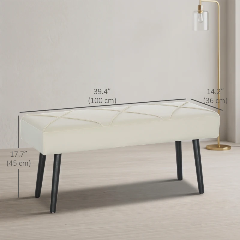 HOMCOM 39 Inches Upholstered Bedroom Bench, Modern End of Bed Bench with Steel Legs, Cream White
