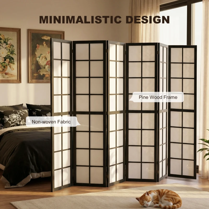 HOMCOM 6 Panel Room Divider, 5.6 ft Folding Wall Divider Room Partition for Home Office, Bedroom, Living Room, Black