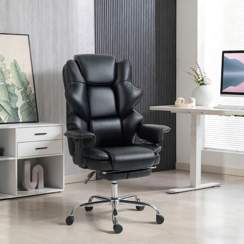 HOMCOM Big and Tall Office Chair, 400 lbs Overstuffed Desk Chair with Spring Cushion, Shaped Foam, PU Leather
