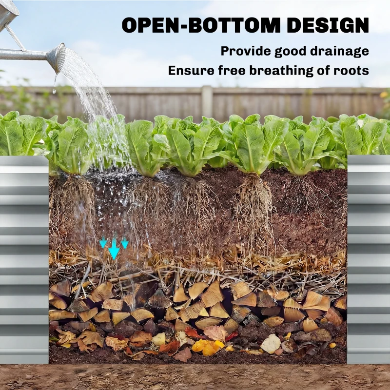 Outsunny 8' x 1.3' x 1.5' Galvanized Raised Bed, Large Elevated Planter Box for Growing Flowers, Herbs and Vegetables, Silver