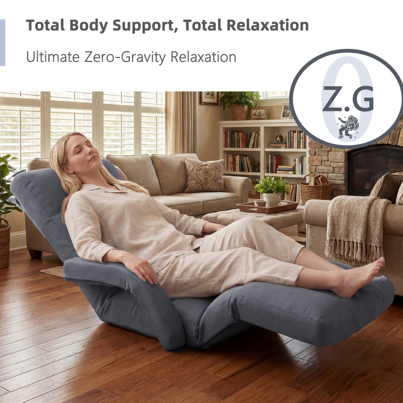 Swivel Gaming Chair with Adjustable Footrest, Ideal Floor Lounger for Living Room, Bedroom, or Gaming Setup, 20.5"L x 39.5"W x 26"H, Gray