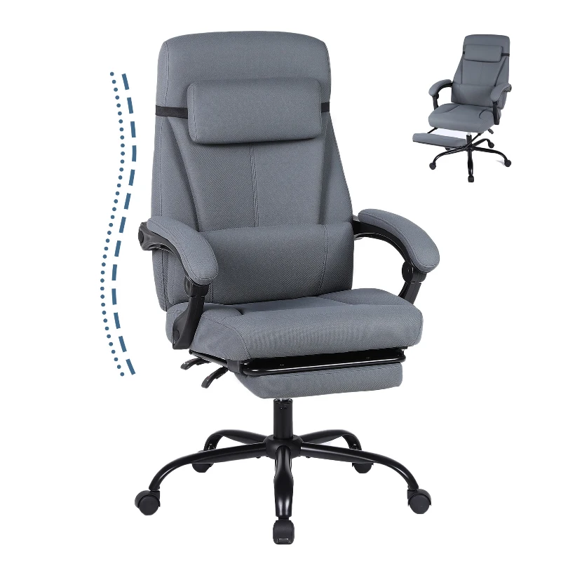 Solid Office Chair with Retractable Footrest and Ergonomic Support, Cozy Executive Seat for Home, Office, or Gaming, 28.5"L x 29"W x 50.5"H, Grey