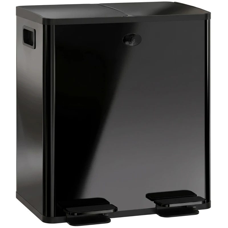 HOMCOM Garbage Bin, Soft-Close Trash Can with Foot Pedal, 2x5 Gal (2x20 L) Garbage Can with Removable Inner Buckets, Black