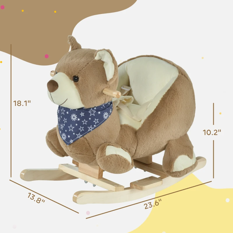 Qaba Baby Rocking Horse with Lullaby, Ride On Horse, Bear Themed Plush Animal Rocker with Pedals for Ages 18-36 Months, Easy to Assemble