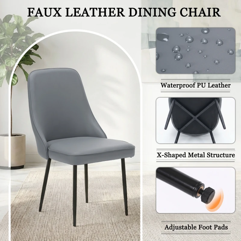 Cozy Dining Chairs with Ergonomic Curved Backrest, Stylish Kitchen Seats for Dining Rooms and Living Rooms, 19.5"L x 23.5"W x 35.5"H, Gray
